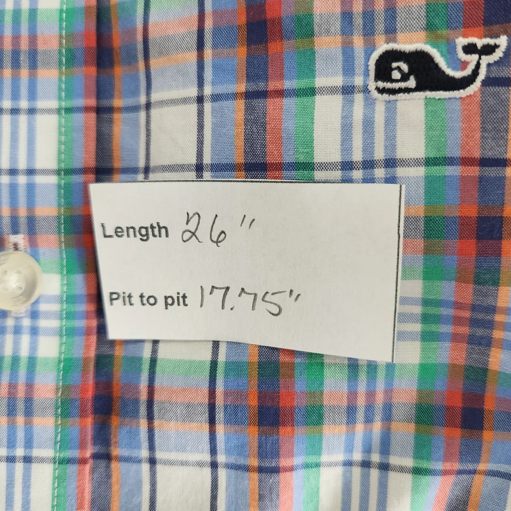 Vineyard Vines Boy's Plaid Button-Down Shirt in Blue and Green Size Medium